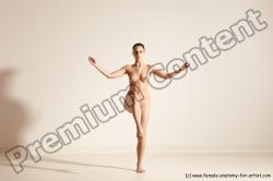 Nude Woman White Slim long brown Dancing Dynamic poses Pinup